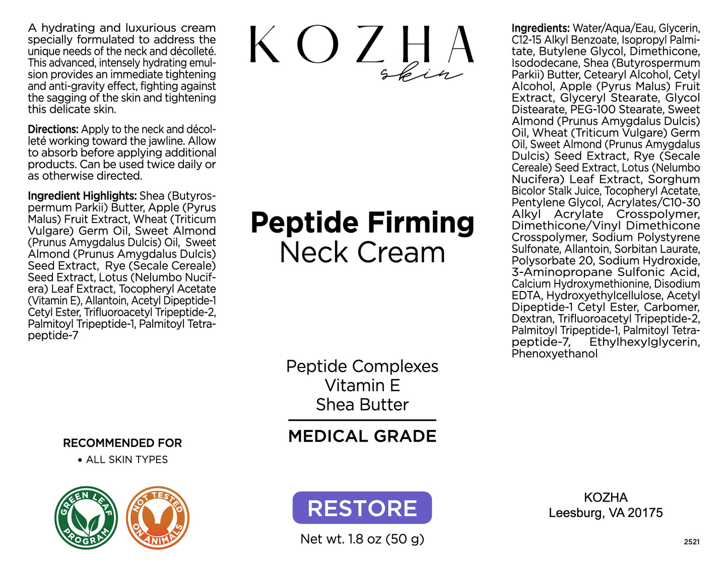 Peptide Firming Neck Cream - NEW!